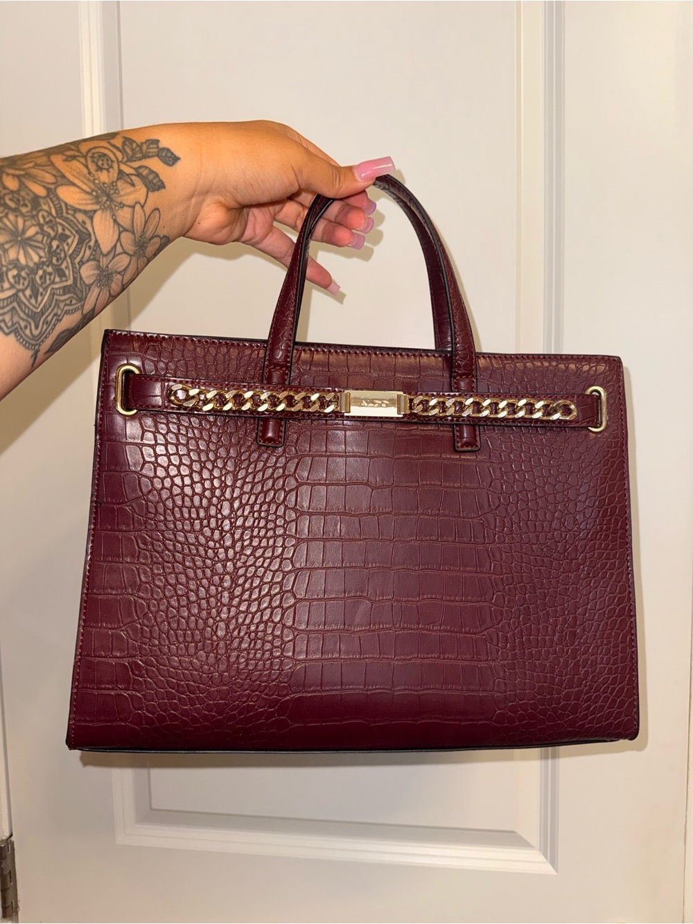 ALDO Burgundy Croc-Embossed Tote Bag
